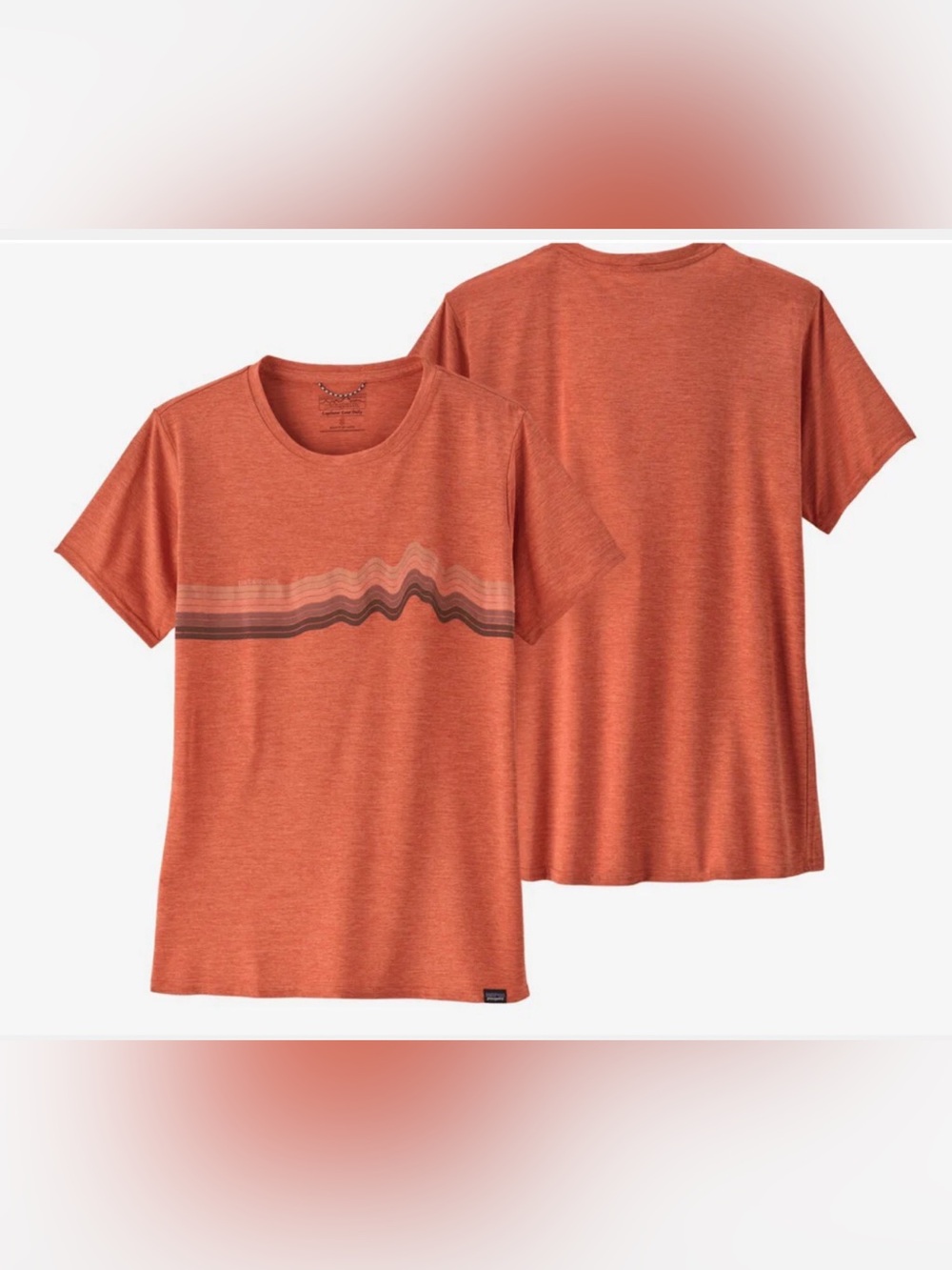 Patagonia Orange Heather Short Sleeve Tee with Wavy Stripe